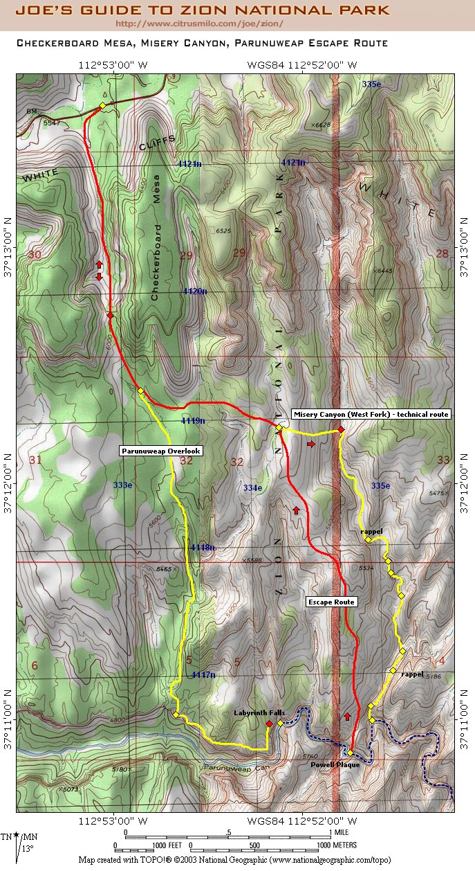 Joe Braun - Topo Map for The Barracks and the Checkerboard Mesa Escape Route