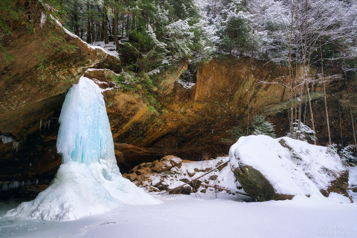 Old Man's Cave lower falls frozen in winter (Hocking Hills) &copy; 2026 Joe Braun Photography