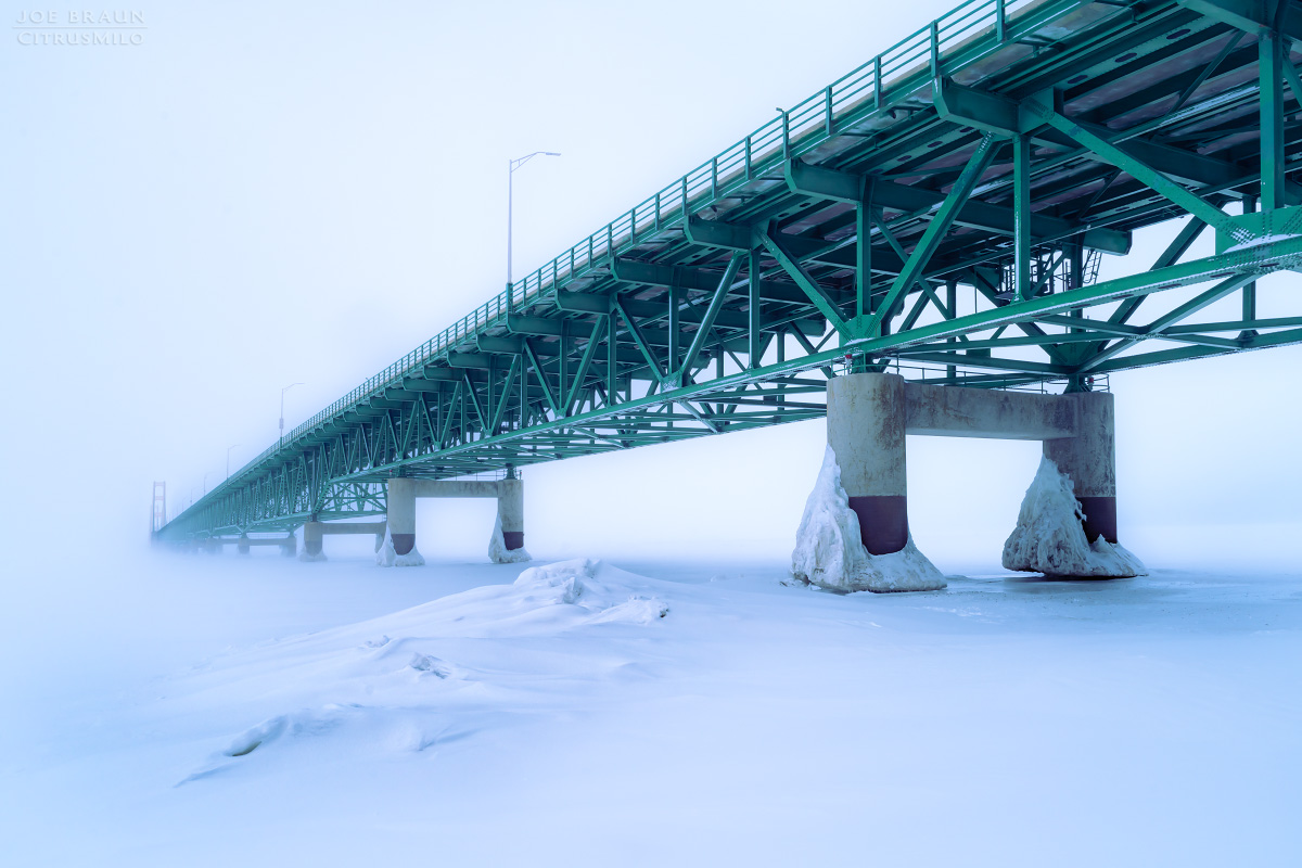 Mackinac Bridge winter blizzard -- &copy; 2026 Joe Braun Photography
