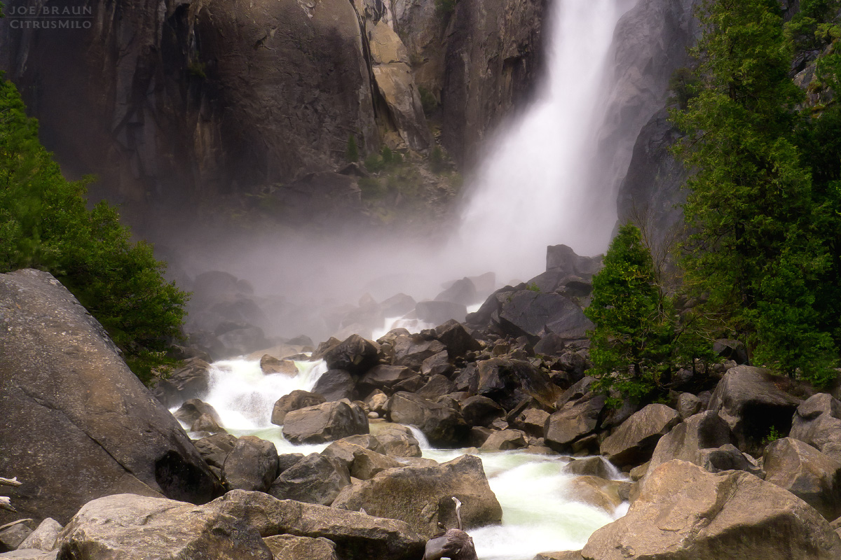 looking at the base of Lower Yosemite Fall (Yosemite National Park) -- &copy; 2011 Joe Braun Photography
