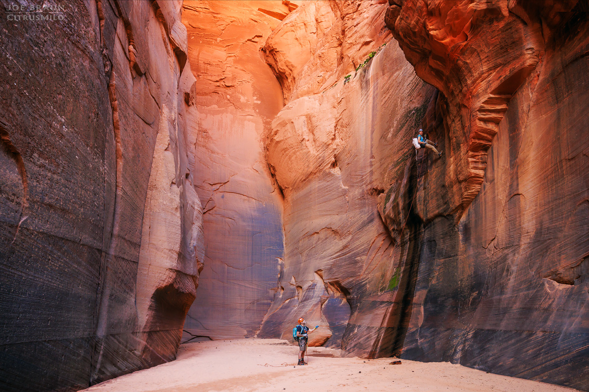rappelling in the grand alcove of Rock Canyon (Zion National Park) -- &copy; 2023 Joe Braun Photography