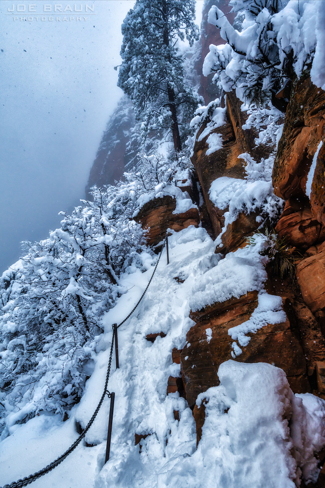 Angels Landing snowstorm hike (Zion National Park) -- &copy; 2024 Joe Braun Photography