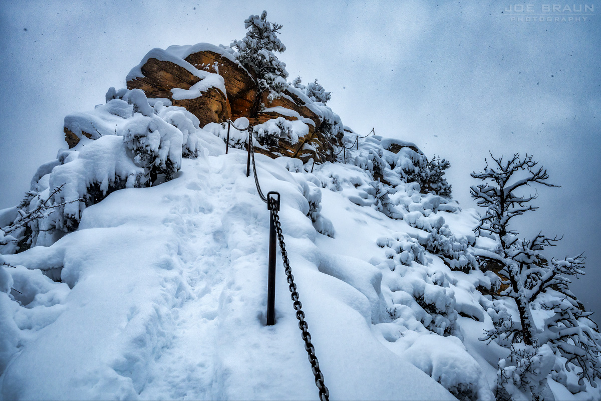 Angels Landing snowstorm hike (Zion National Park) -- &copy; 2024 Joe Braun Photography
