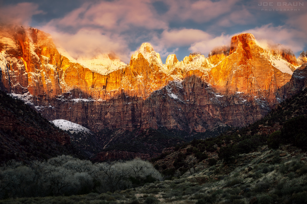 winter sunrise at the Towers of the Virgin (Zion National Park) -- © 2024 Joe Braun Photography