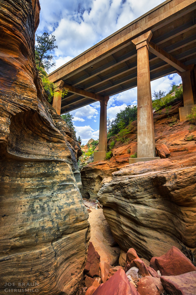 Pine Creek and the Mt. Carmel Tunnel bridge photo (Zion National Park) -- &copy; 2024 Joe Braun Photography