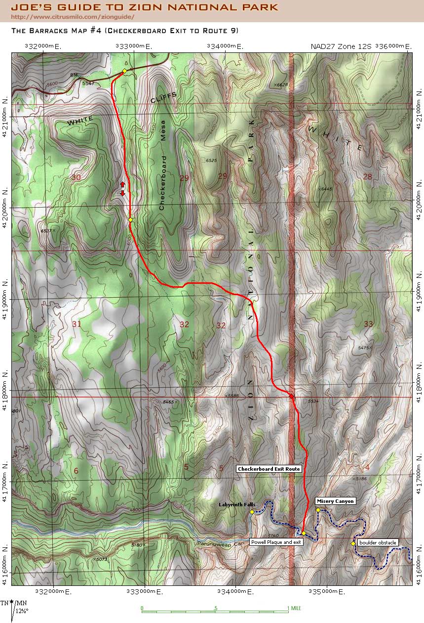 Printable topographic map with UTM grid for The Barracks: Checkerboard Exit to Route 9 (Zion National Park)